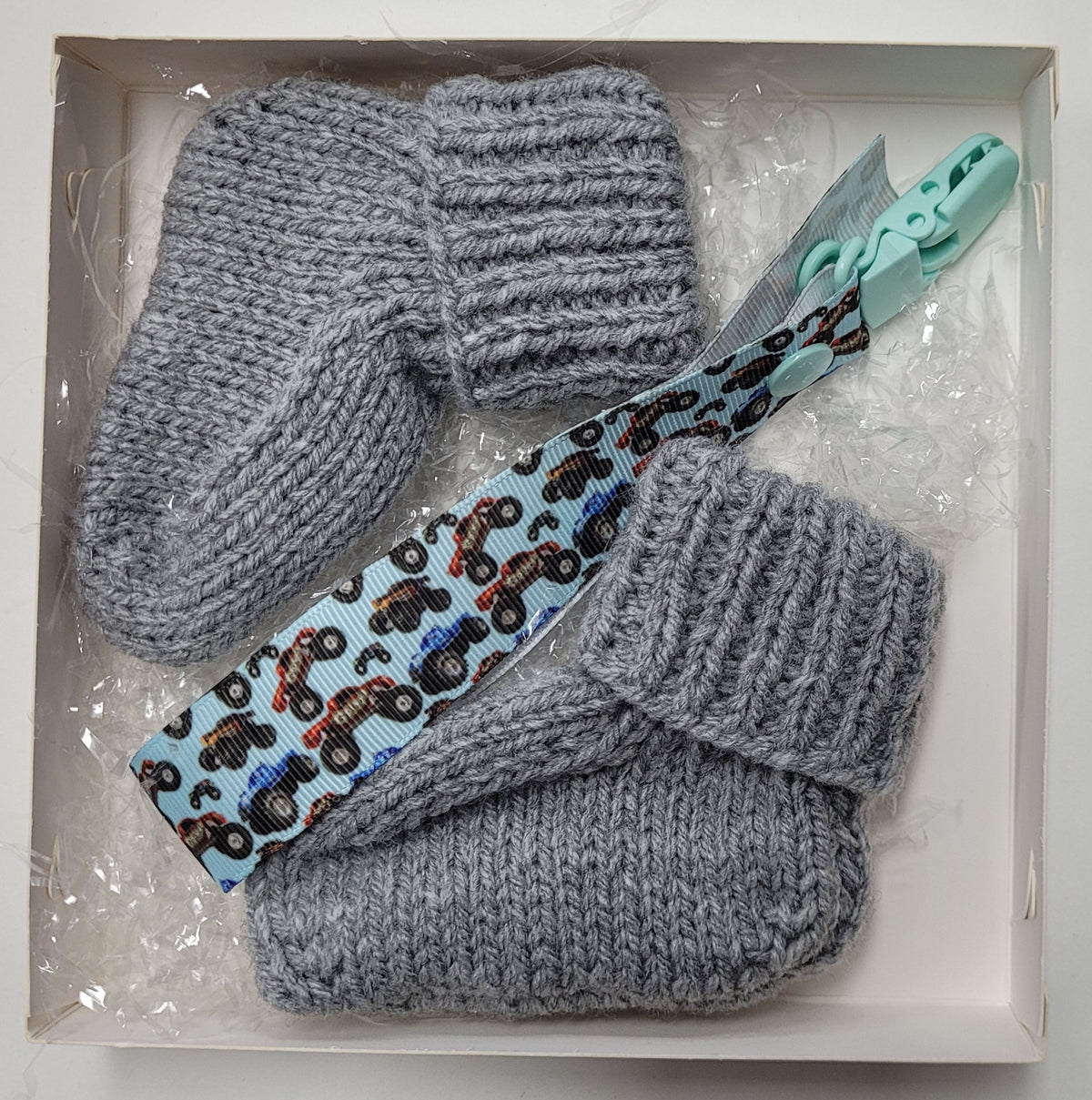 Baby Bootees and Dummy Clip - Boxed