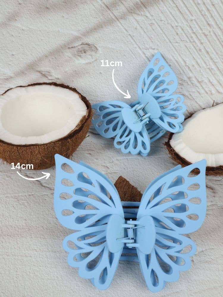 Claw Clip -- Small Double Butterfly - Light Blue