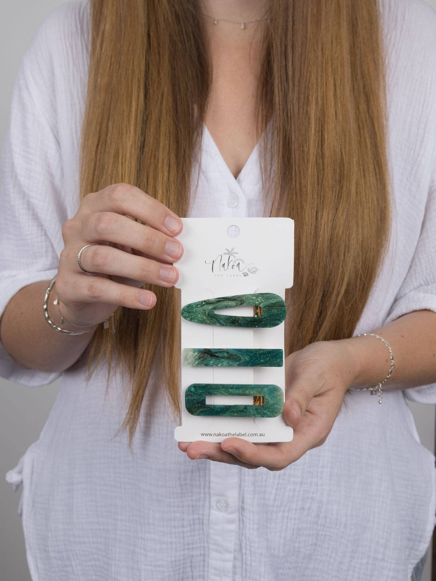Hair Clip - Set of 3 - Acetate -- Green Envy