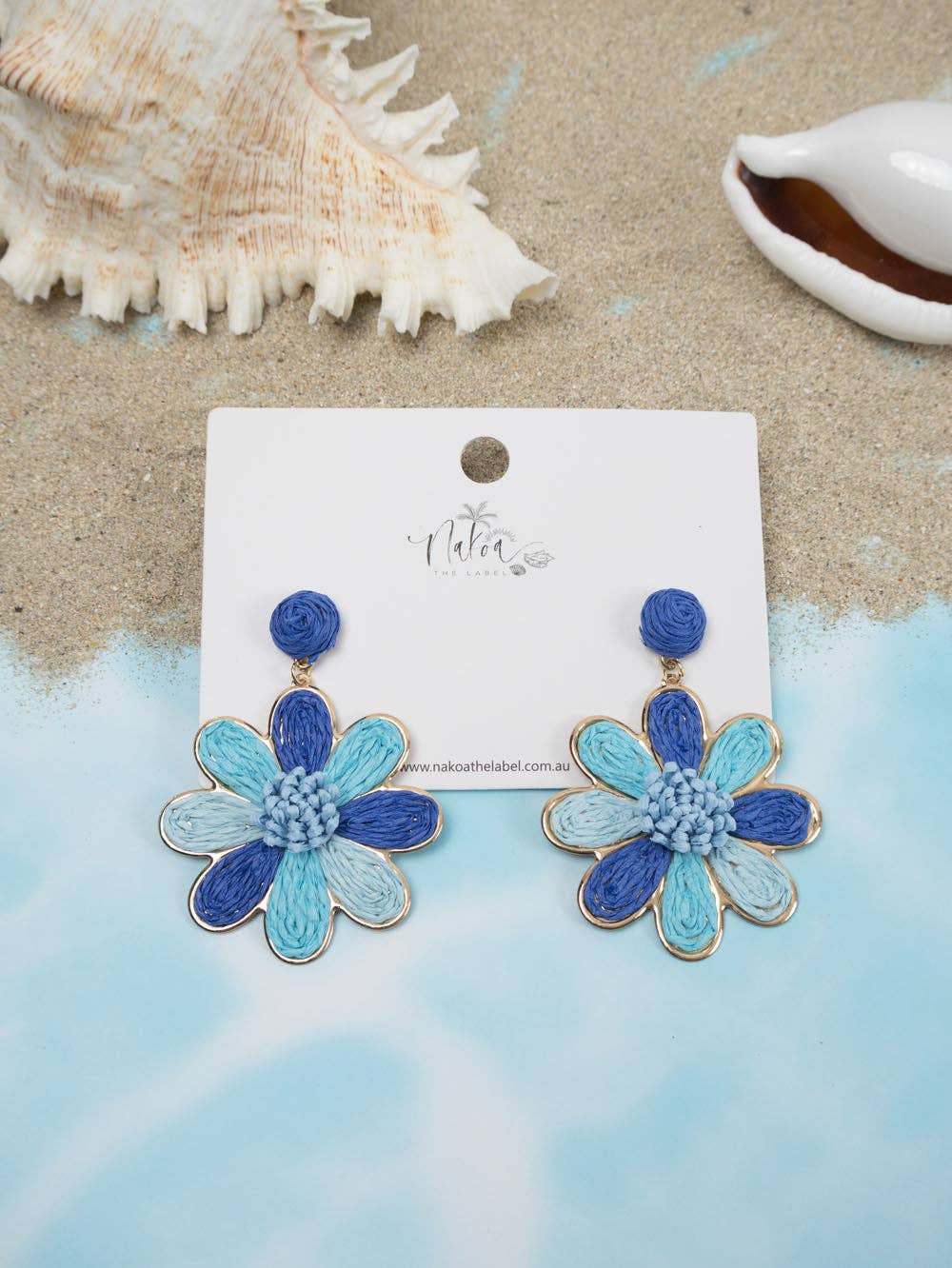 Daisy Delight Raffia Earrings - Blue