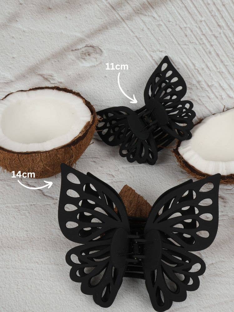 Claw Clip -- Small Double Butterfly - Black