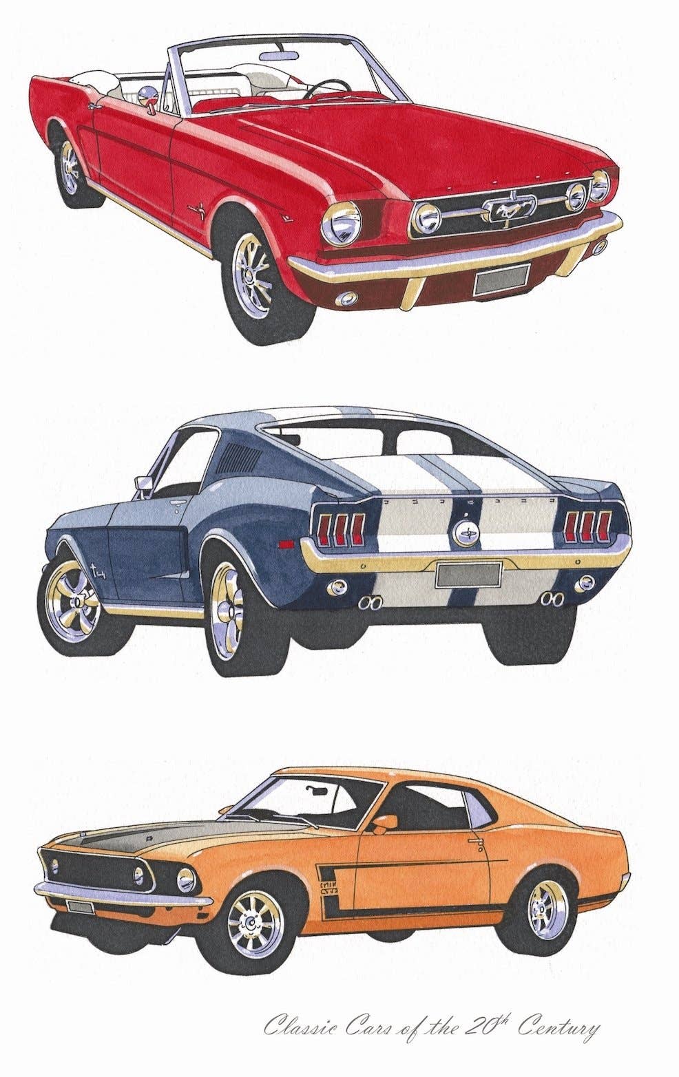 Tea Towel - Classic Cars Mustang: Hangsell (Carded)