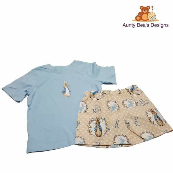 Embroidered Peter Rabbit T-shirt and shorts set custom order Aunty Bea's Designs