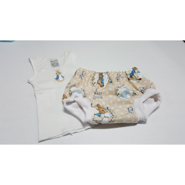 Peter Rabbit singlet and nappy cover Set Baby Gift Set Aunty Bea's Designs 0000 white