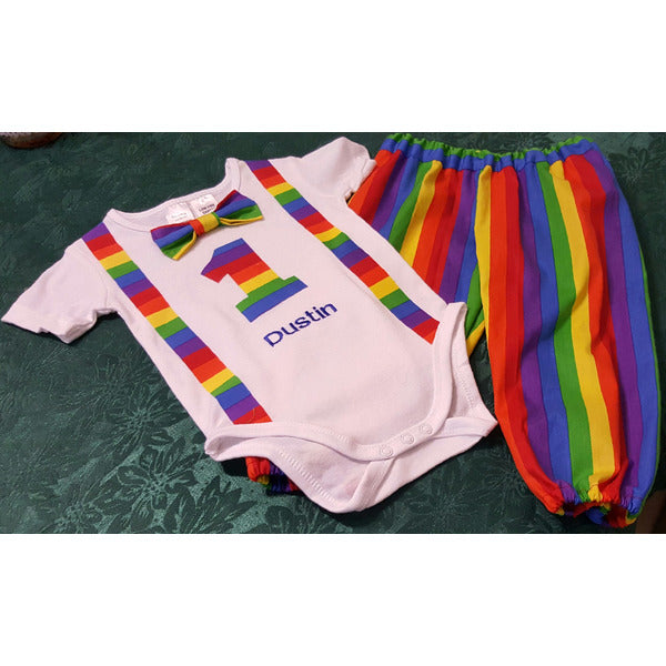 Rainbow tuxedo and harem pants set - First Birthday outfit birthday outfits Aunty Beas Designs