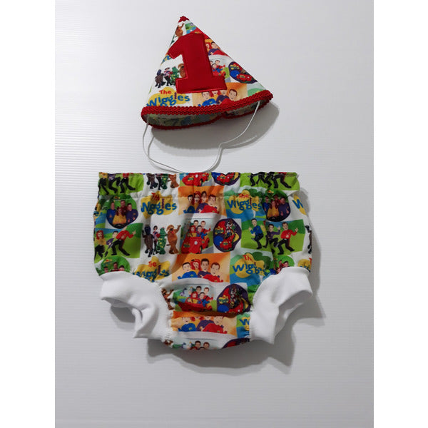 Wiggles - nappy cover and party hat - Cake Smash outfit Cake Smash outfit Aunty Bea's Designs