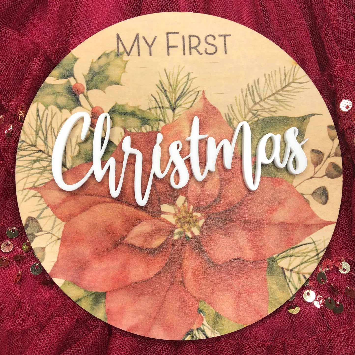 3D My First Christmas Plaque - Poinsettia