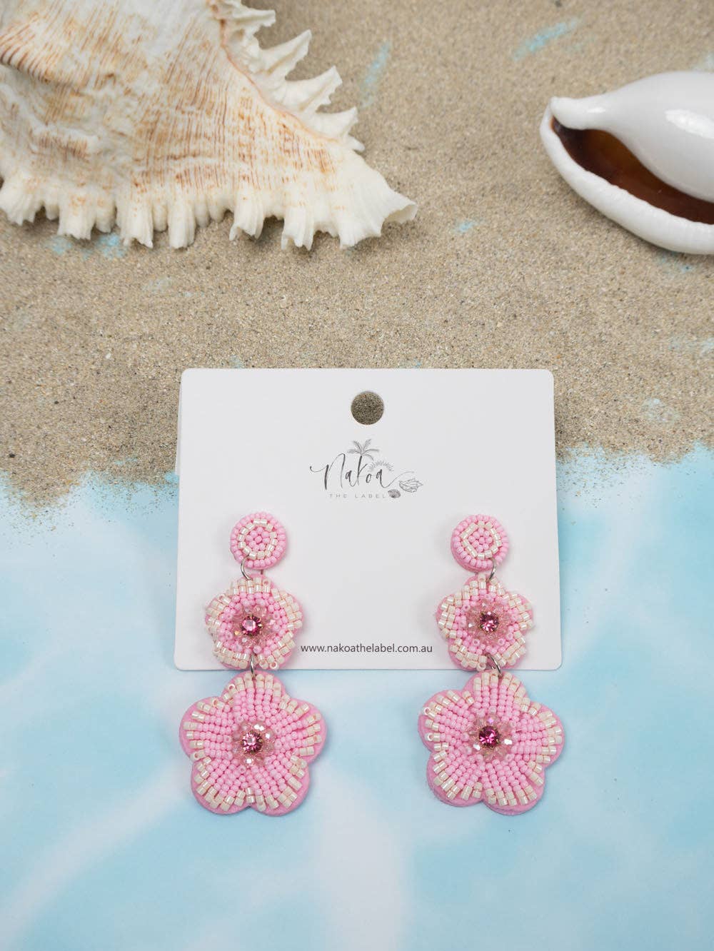 Flower Duo Beaded Earrings - Light Pink