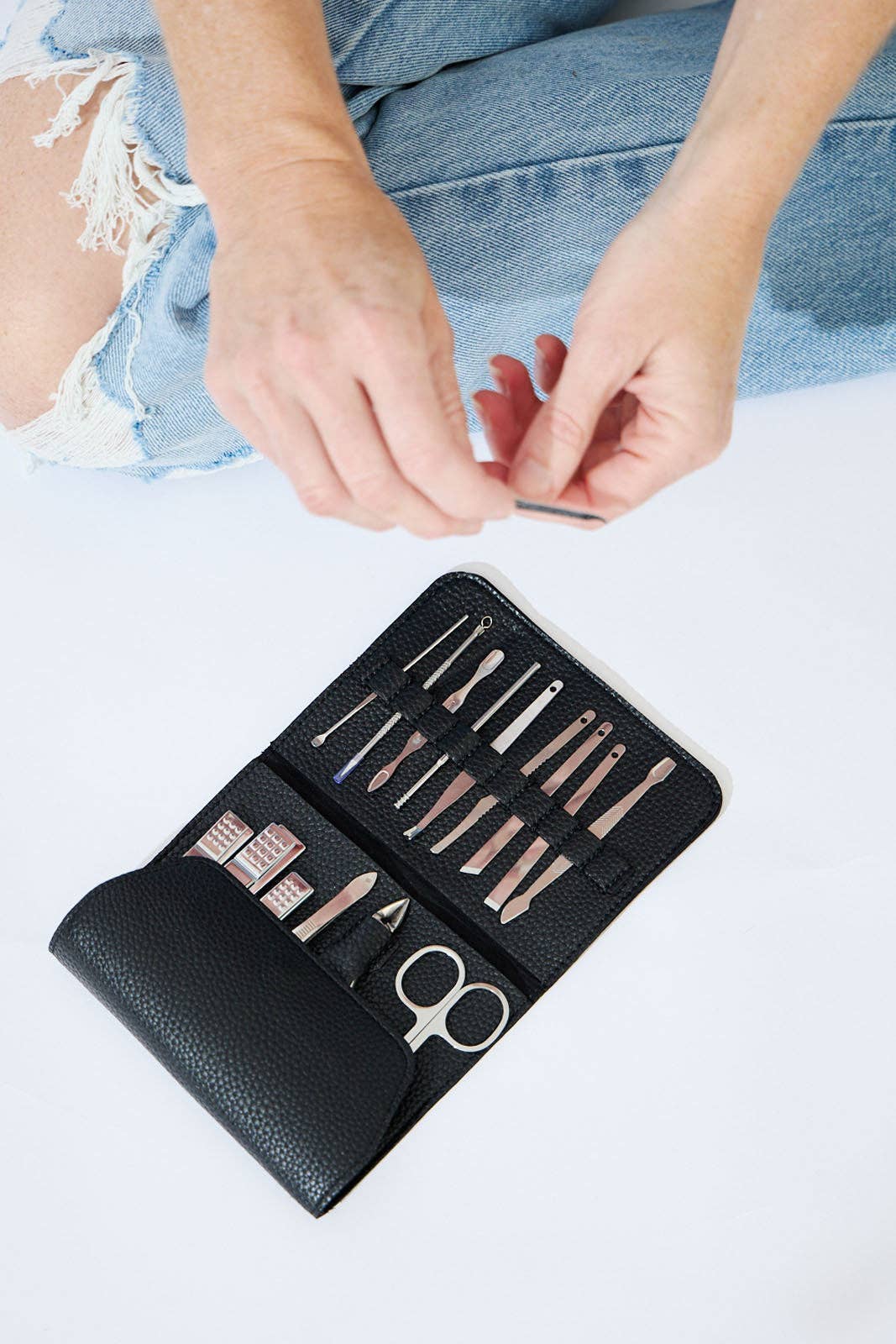 Vegan PU Leather Manicure Set - Black