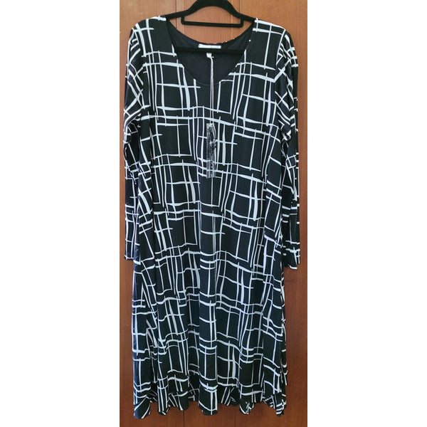 Sash dress - black and white geometric design