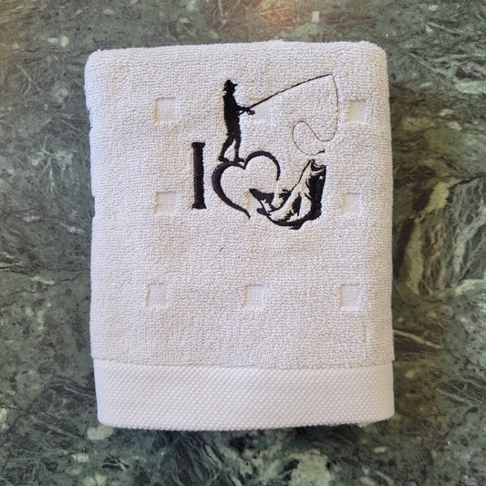 Embroidered Hand Towels - Fishing