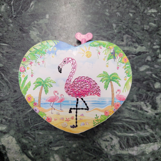 Heart Shaped Musical Jewelry Box Flamingo