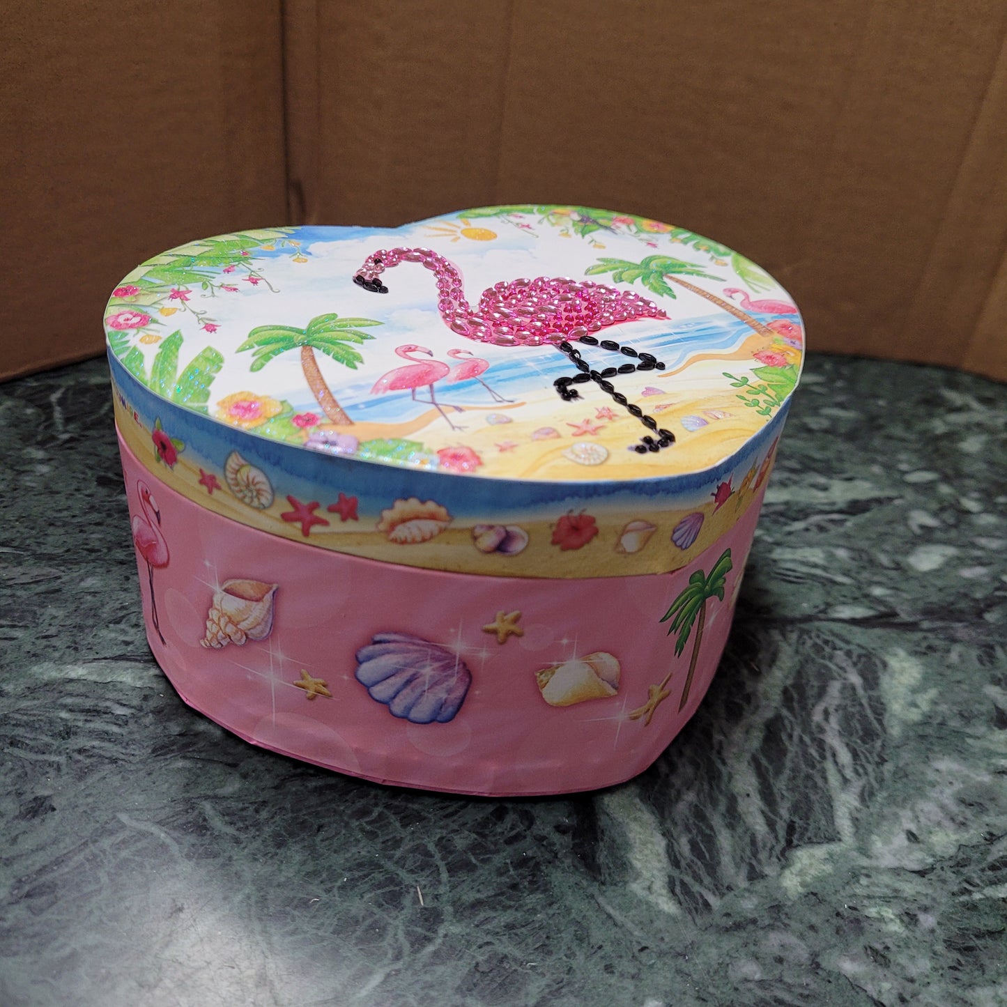 Heart Shaped Musical Jewelry Box Flamingo