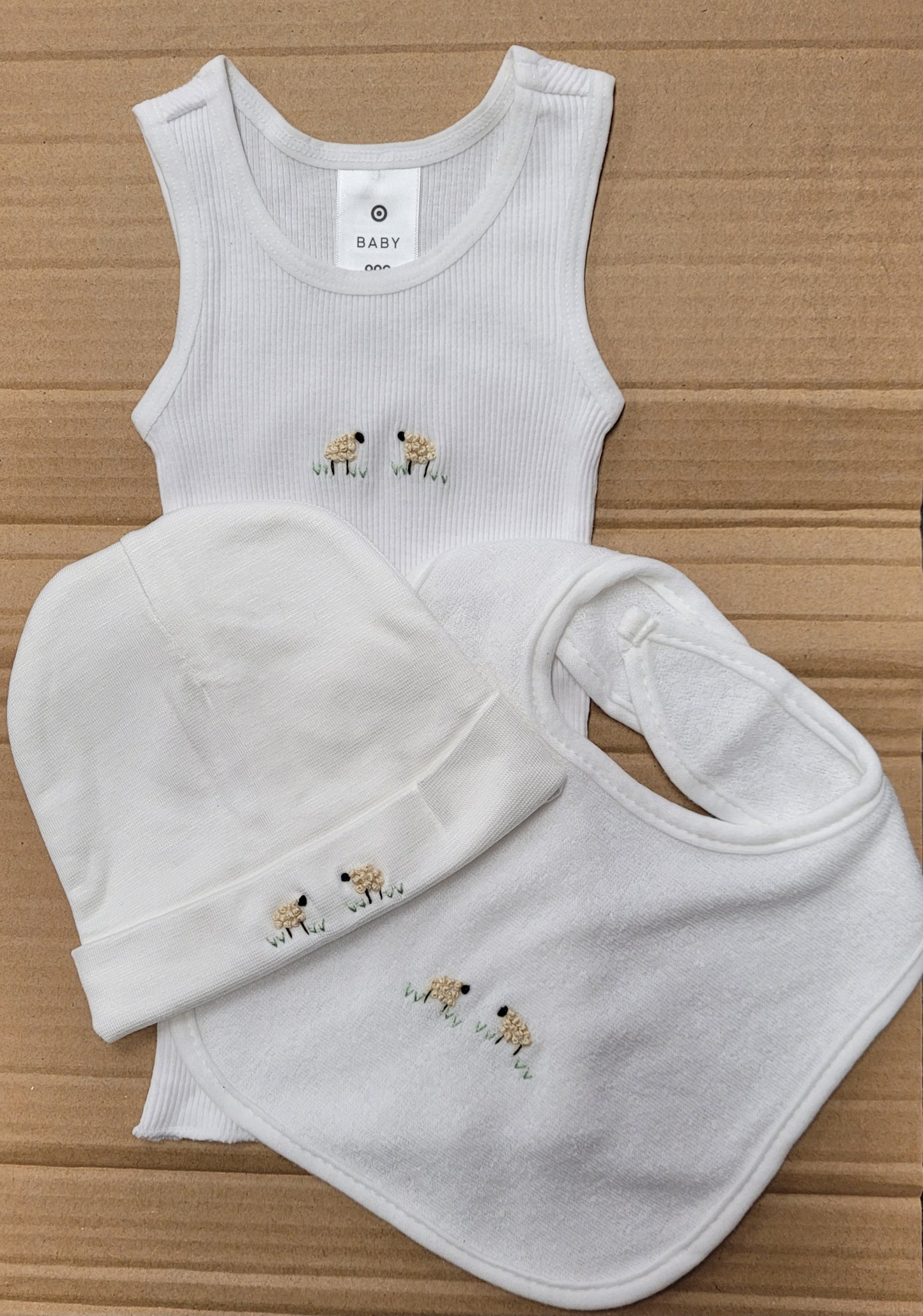 Embroidered Singlet, Beanie and Bib Set