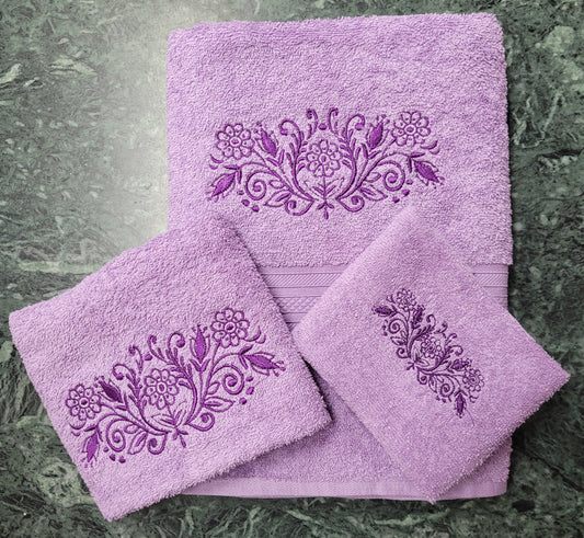 3pce Embroidered Gift Set - Bath towel, hand towel and washer