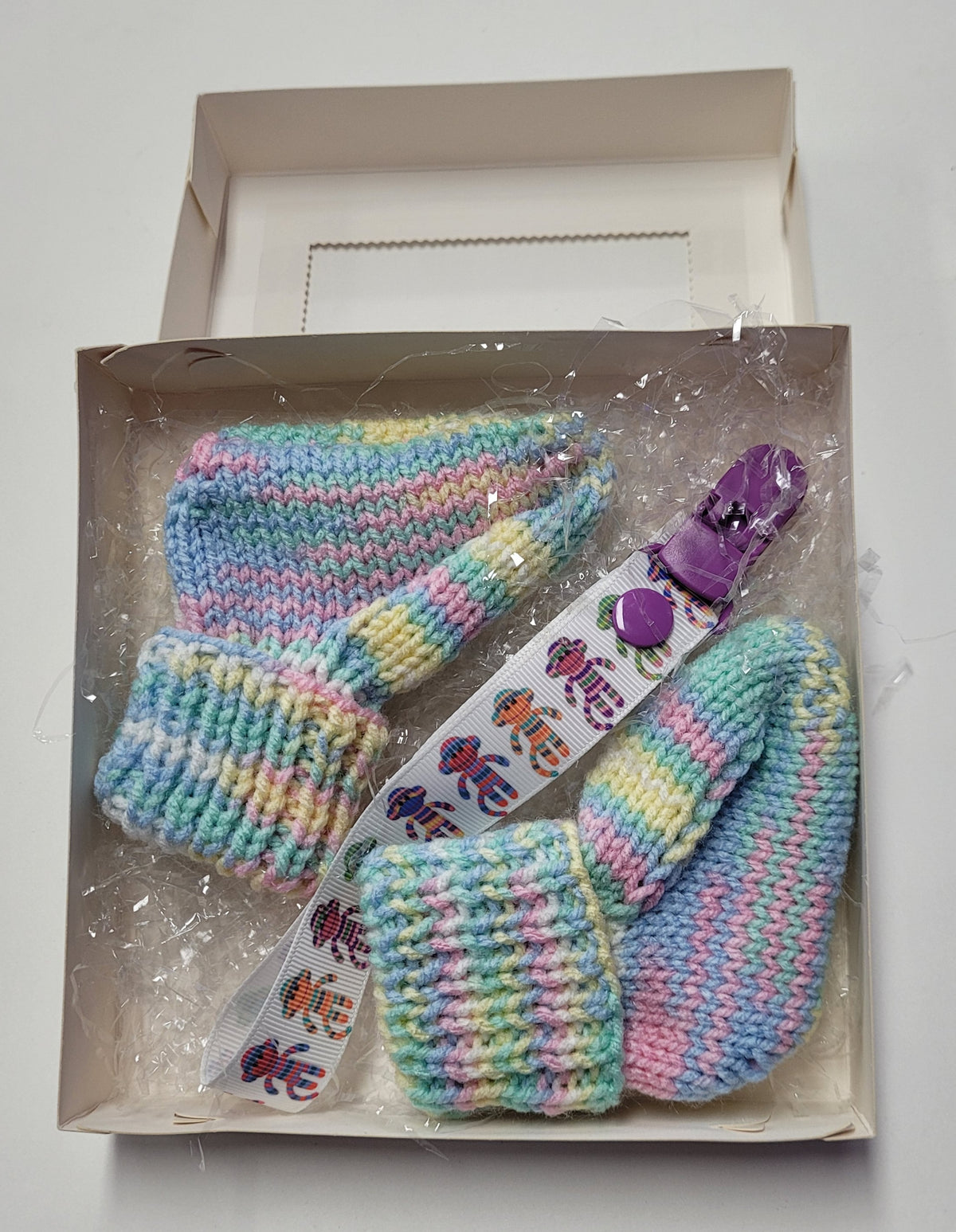 Baby Bootees and Dummy Clip - Boxed