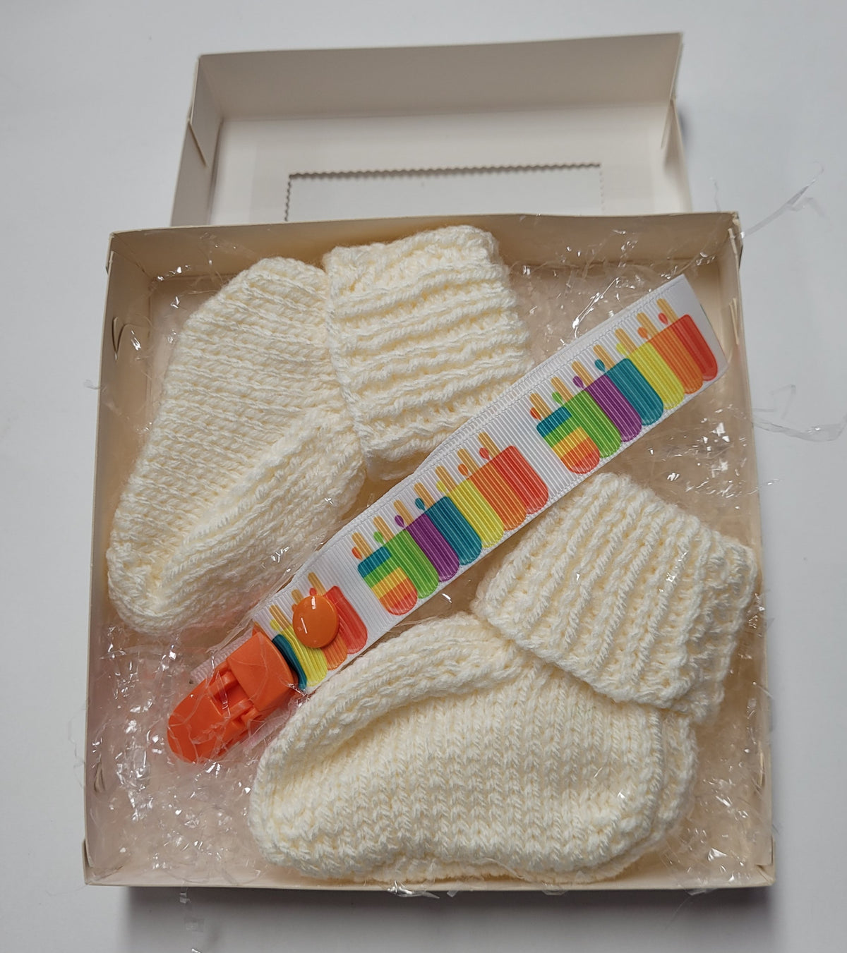 Baby Bootees and Dummy Clip - Boxed
