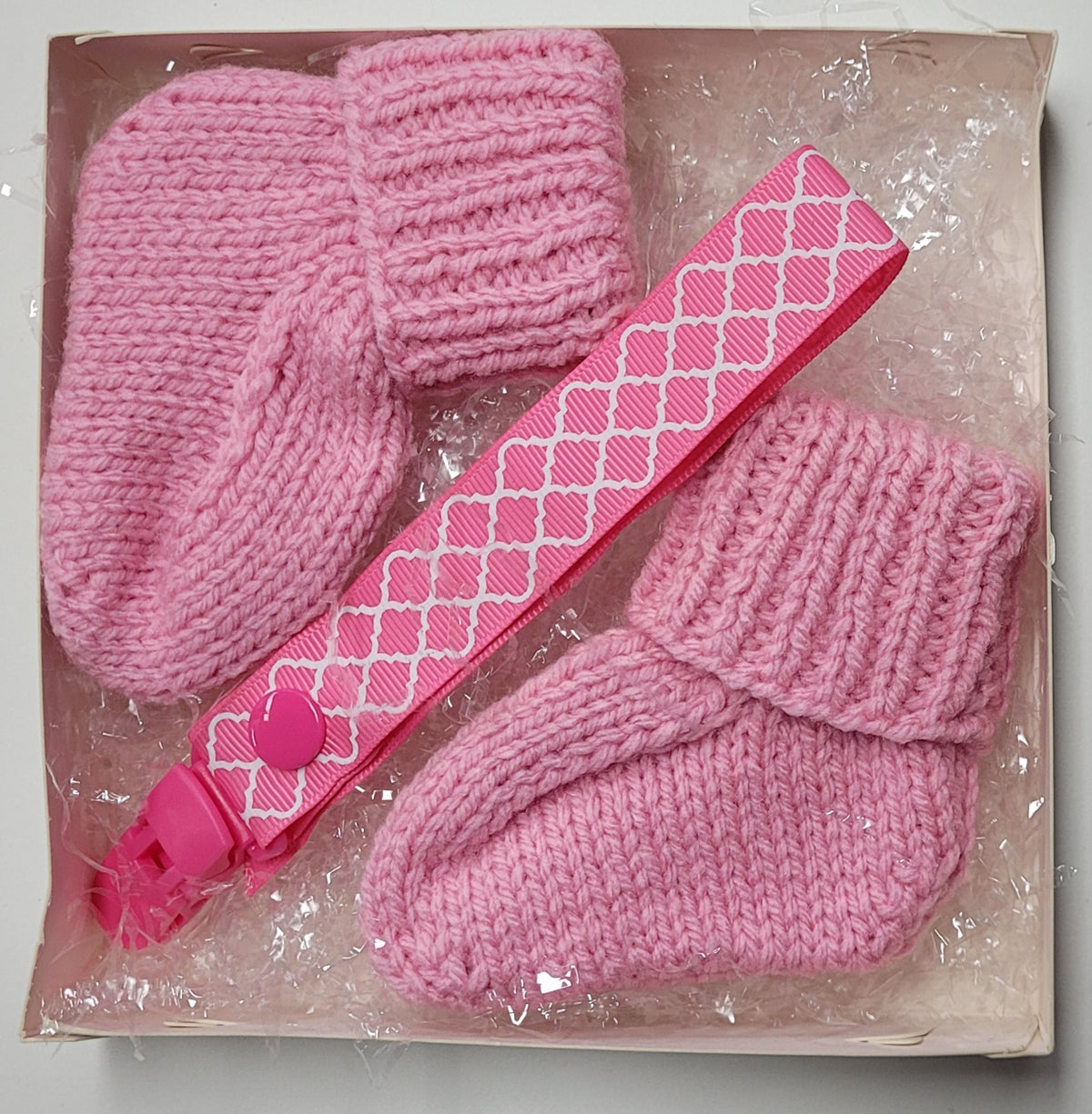 Baby Bootees and Dummy Clip - Boxed
