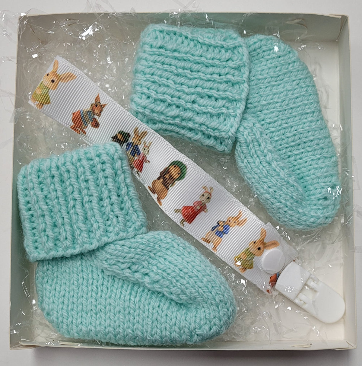 Baby Bootees and Dummy Clip - Boxed