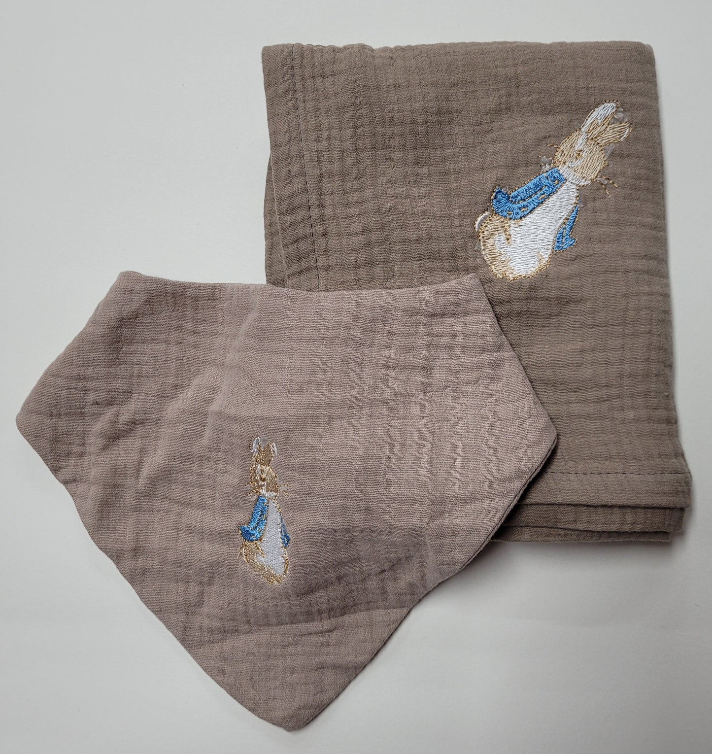 Brown Peter Rabbit Muslin Wrap and Bib Set