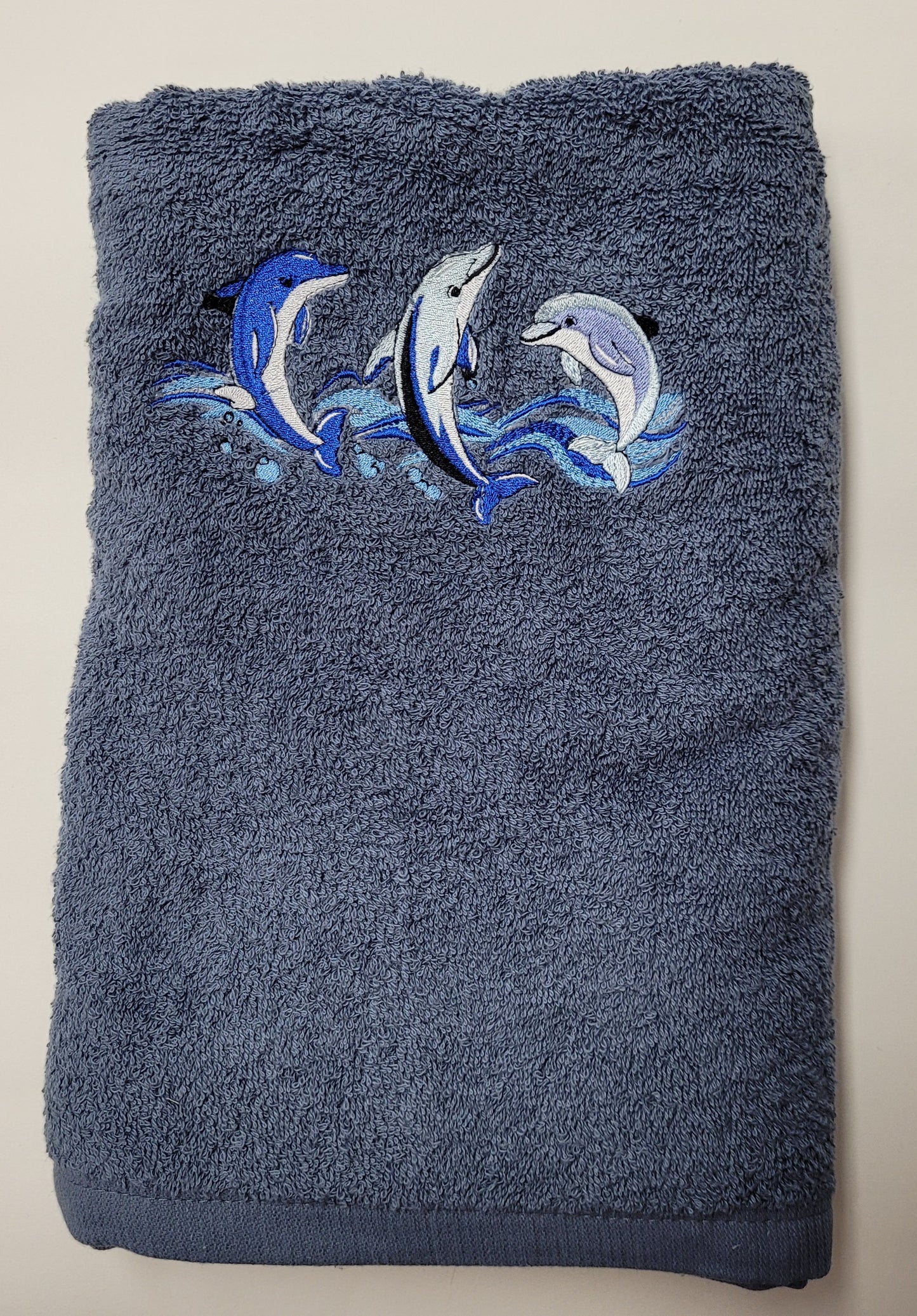 Embroidered Bath Towel - Jumping Dolphins