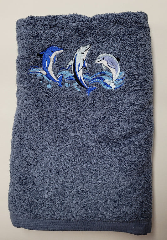 Embroidered Bath Towel - Jumping Dolphins