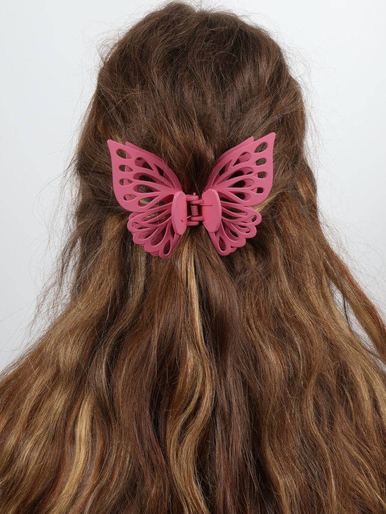 Claw Clip -- Small Double Butterfly - Pink