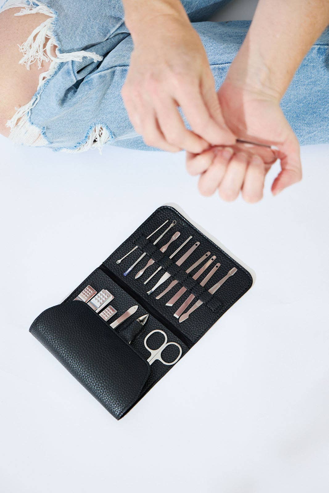 Vegan PU Leather Manicure Set - Black