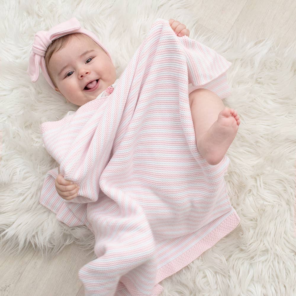 100% Cotton Knit Blanket -Blush  Stripe