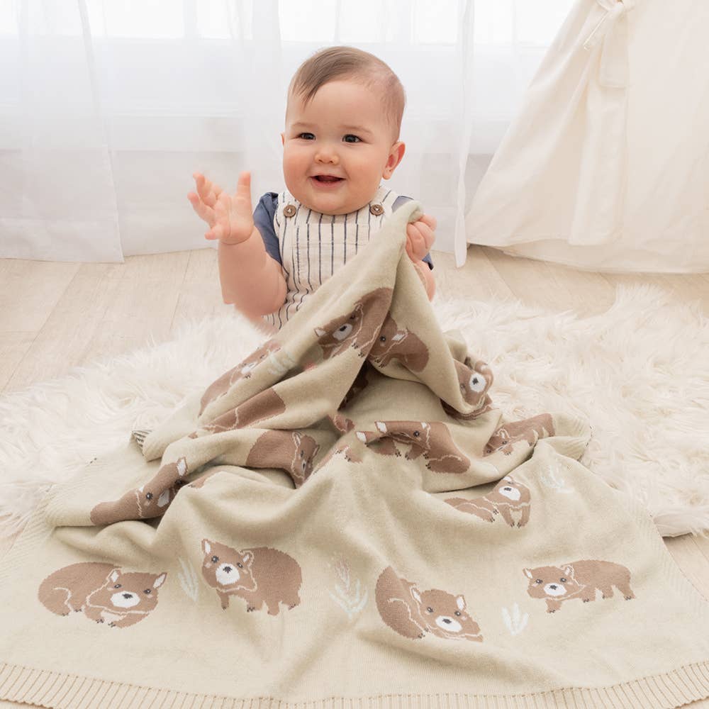 Australiana Baby Blanket - Wombat/Natural