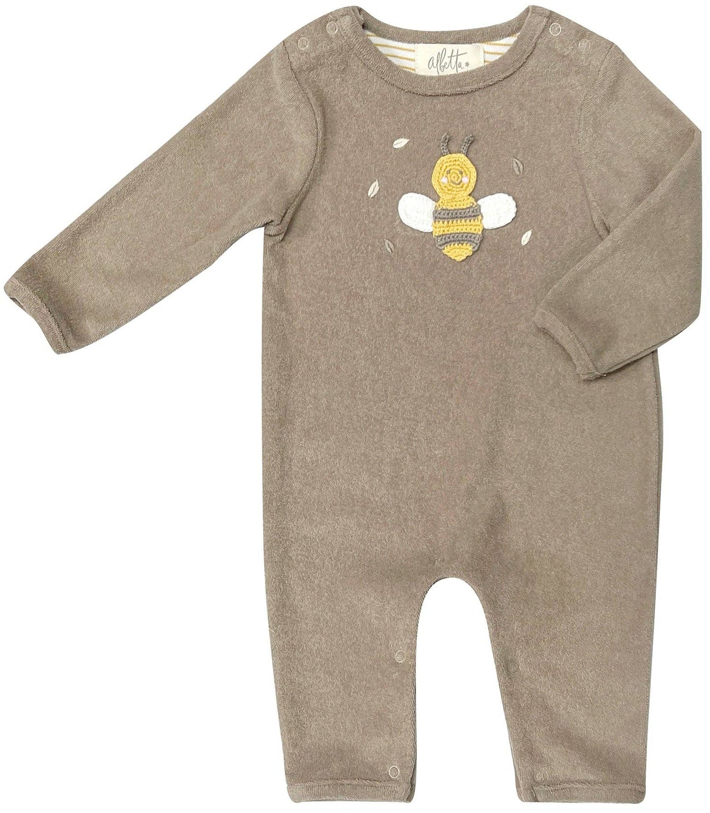 Albetta Crochet Bee Bark Towelling Babygro Romper: 0-3 m