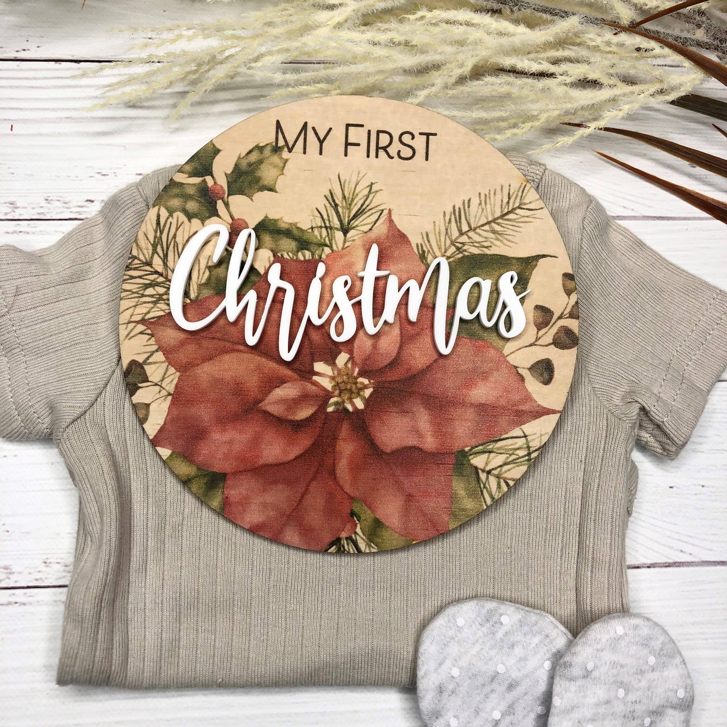 3D My First Christmas Plaque - Poinsettia