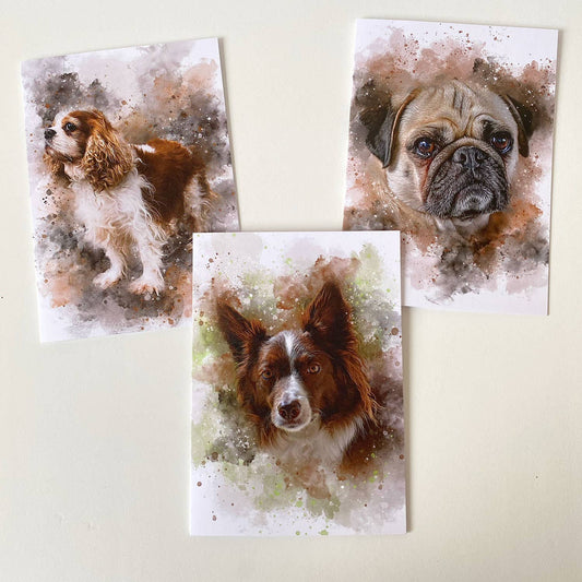 Dog Themed Greeting Cards in a Painted Art Style