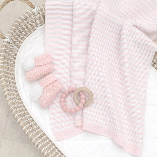 100% Cotton Knit Blanket -Blush  Stripe