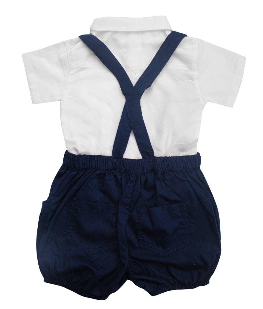 Georgie Baby Three Piece Suit:  Bowtie, Shirt and Overalls Set in Fawn / Cotton / 9-12 m