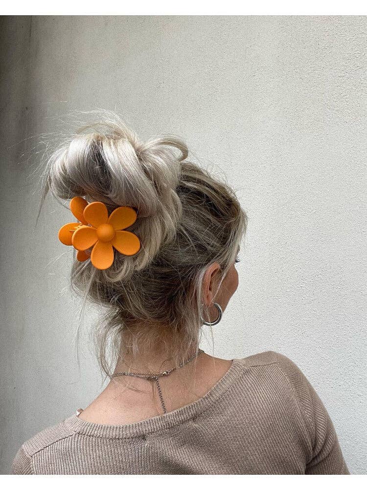 Claw Clip -- Flower - Orange