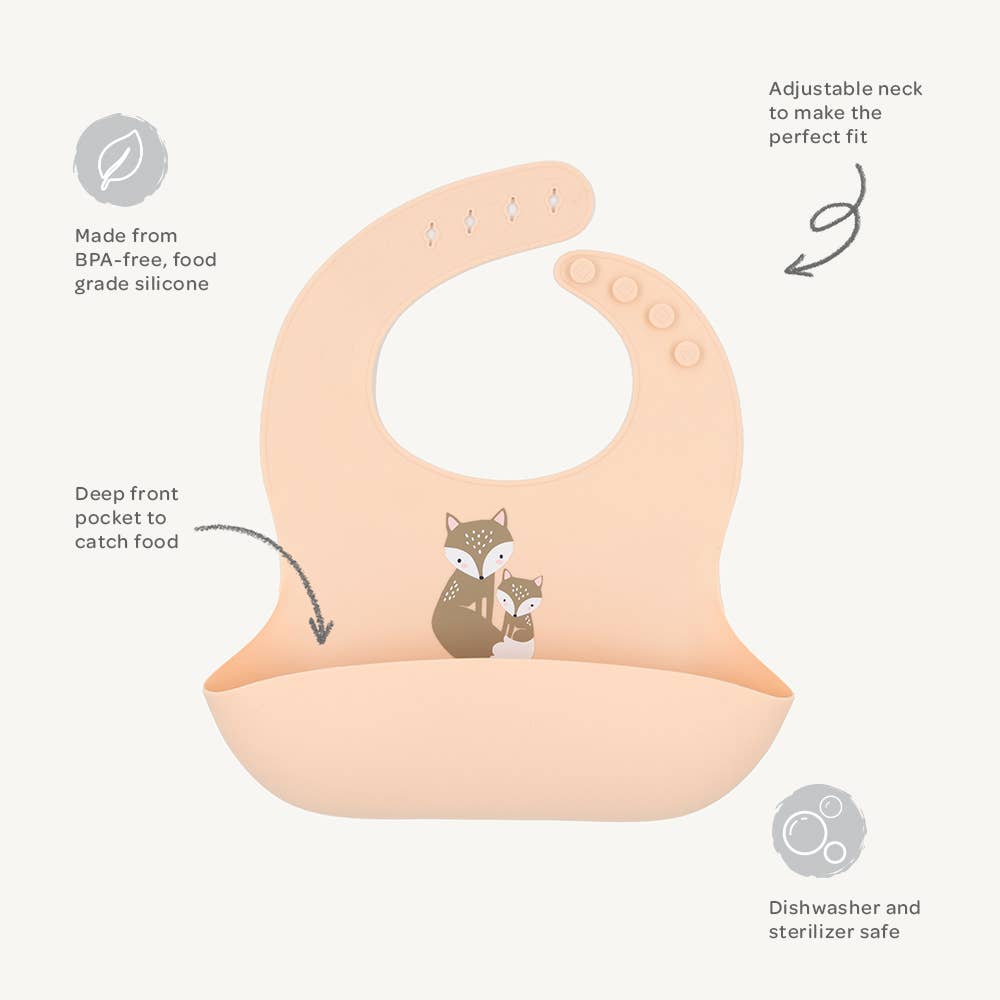 Silicone Bib - Fox/Blush