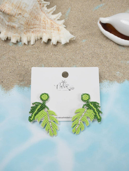 Palm Leaf Beaded Earrings
