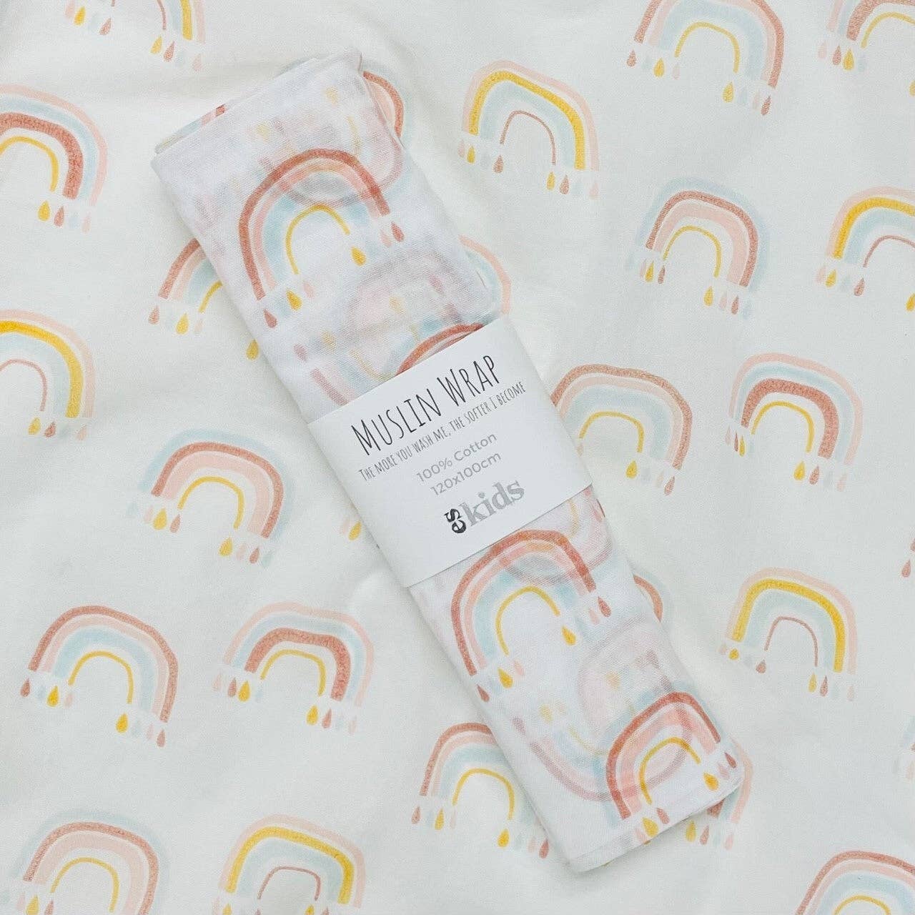 Muslin Wrap - Pink Rainbow - 100x120cm