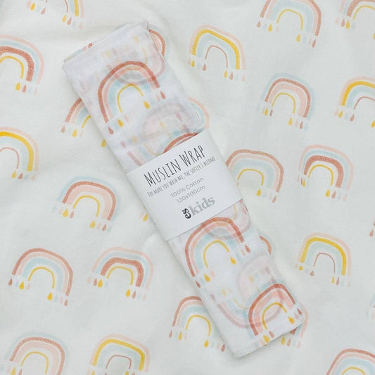 Muslin Wrap - Pink Rainbow - 100x120cm