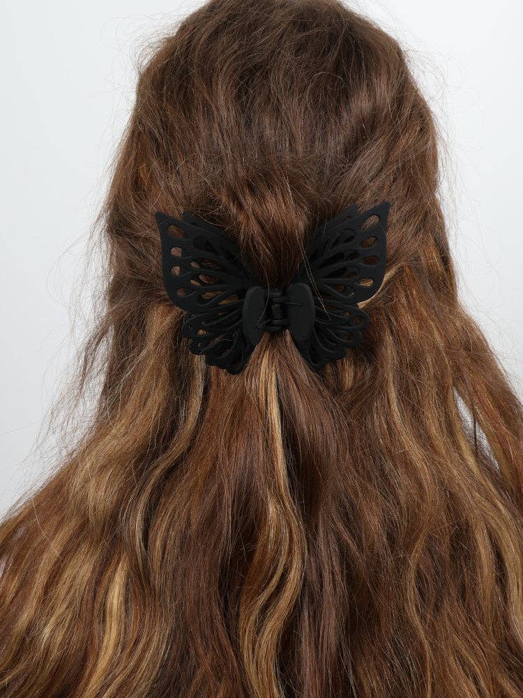Claw Clip -- Small Double Butterfly - Black