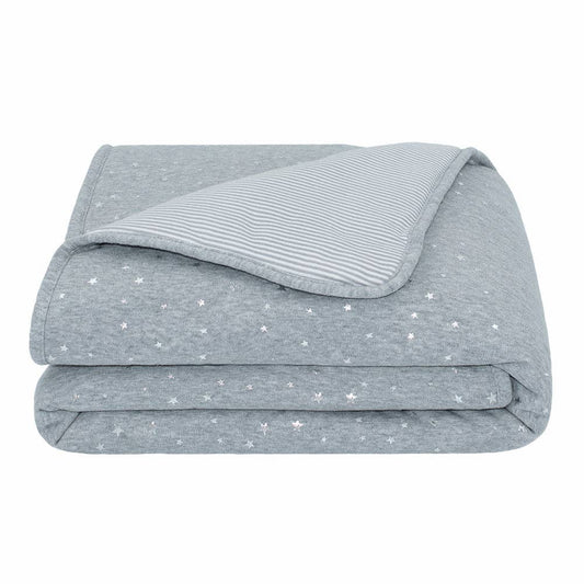 Quilted Cot Comforter - Silver Stars/Grey Stripes