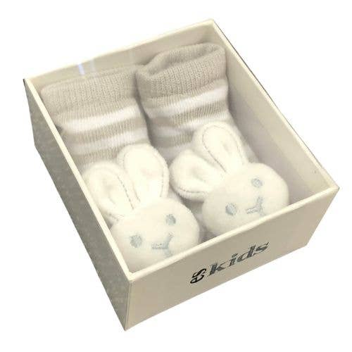 Socks with Rattles - Bunny Grey - 0-6mths