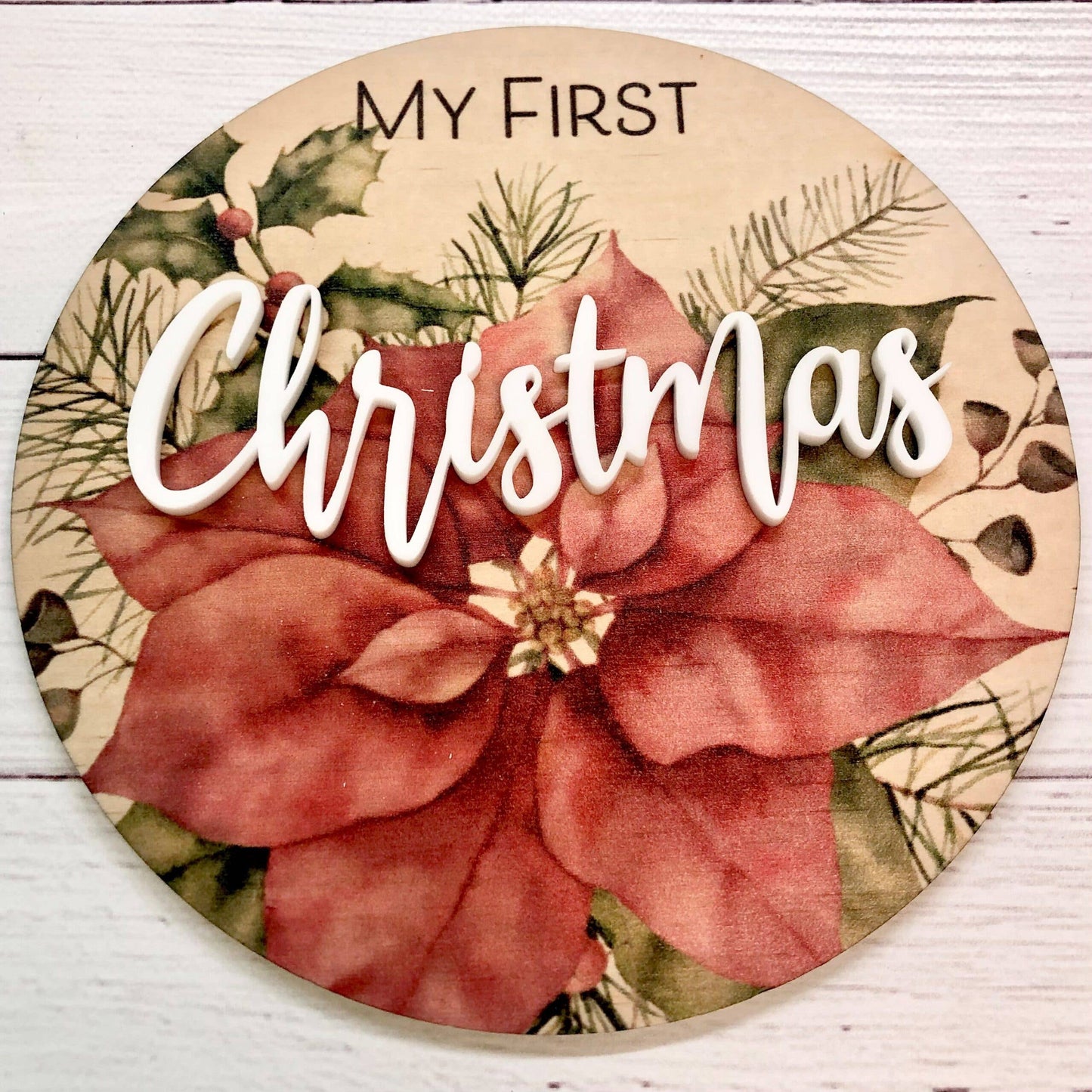 3D My First Christmas Plaque - Poinsettia