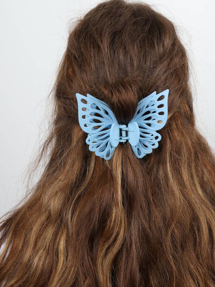 Claw Clip -- Small Double Butterfly - Light Blue