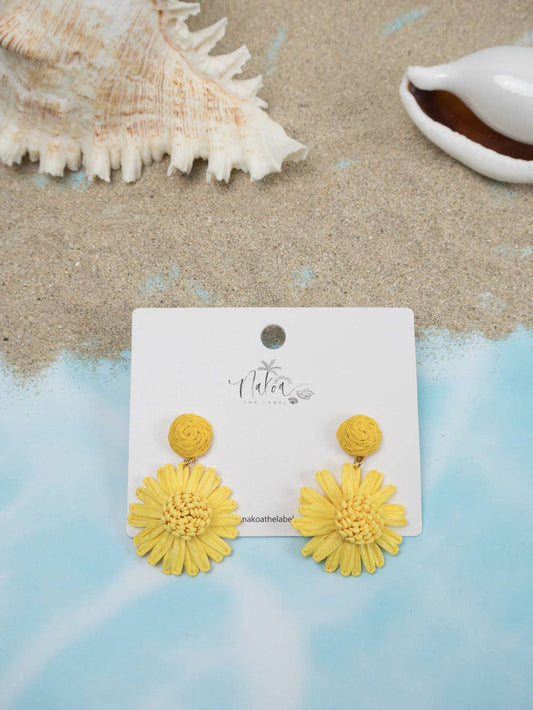 Daisy Flower Raffia Earrings - Sunshine Yellow