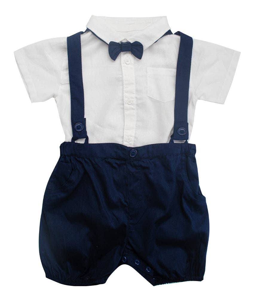 Georgie Baby Three Piece Suit:  Bowtie, Shirt and Overalls Set in Fawn / Cotton / 9-12 m