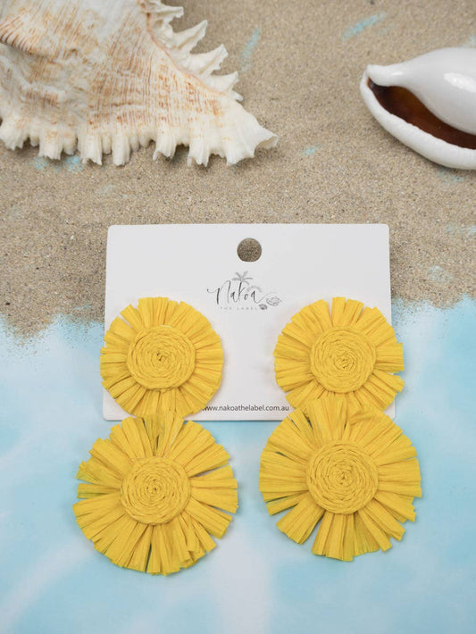 Sun-Kissed Raffia Earrings - Sunshine Yellow