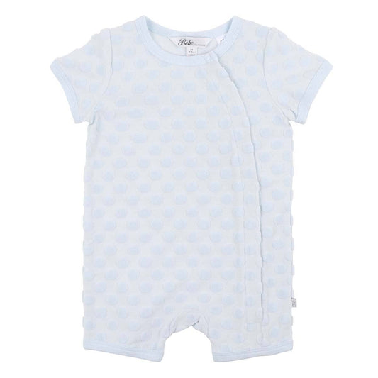 Bebe Baby Blue Spot Layette Short Sleeve Romper: Blue / Cotton / 6-12 m