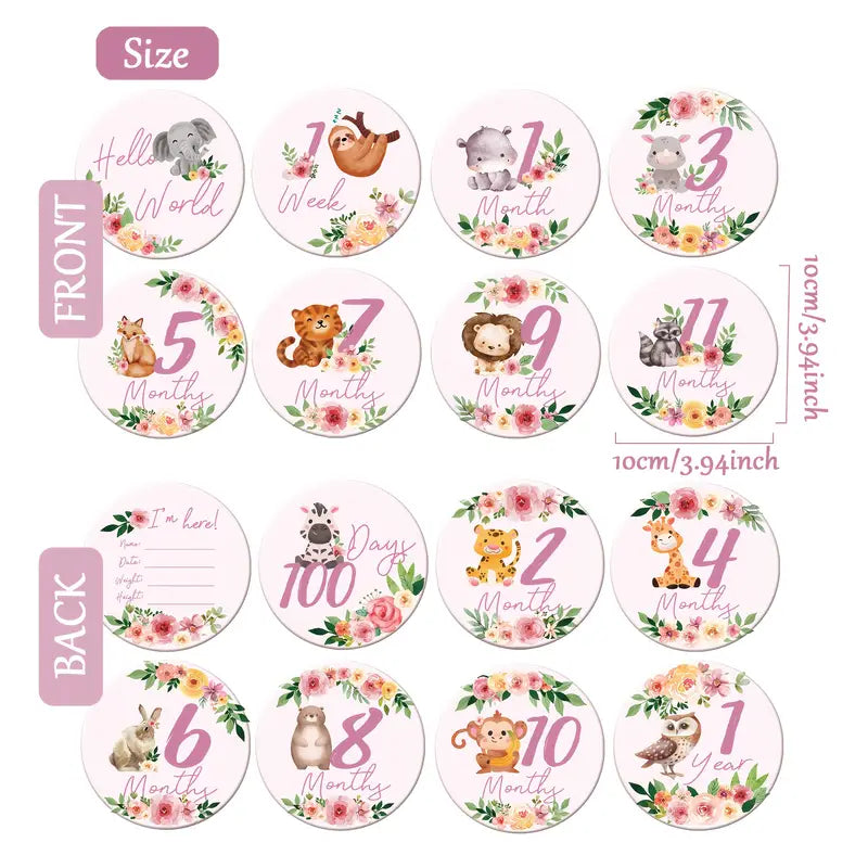 Milestone Cards - Cute Animals and Flowers